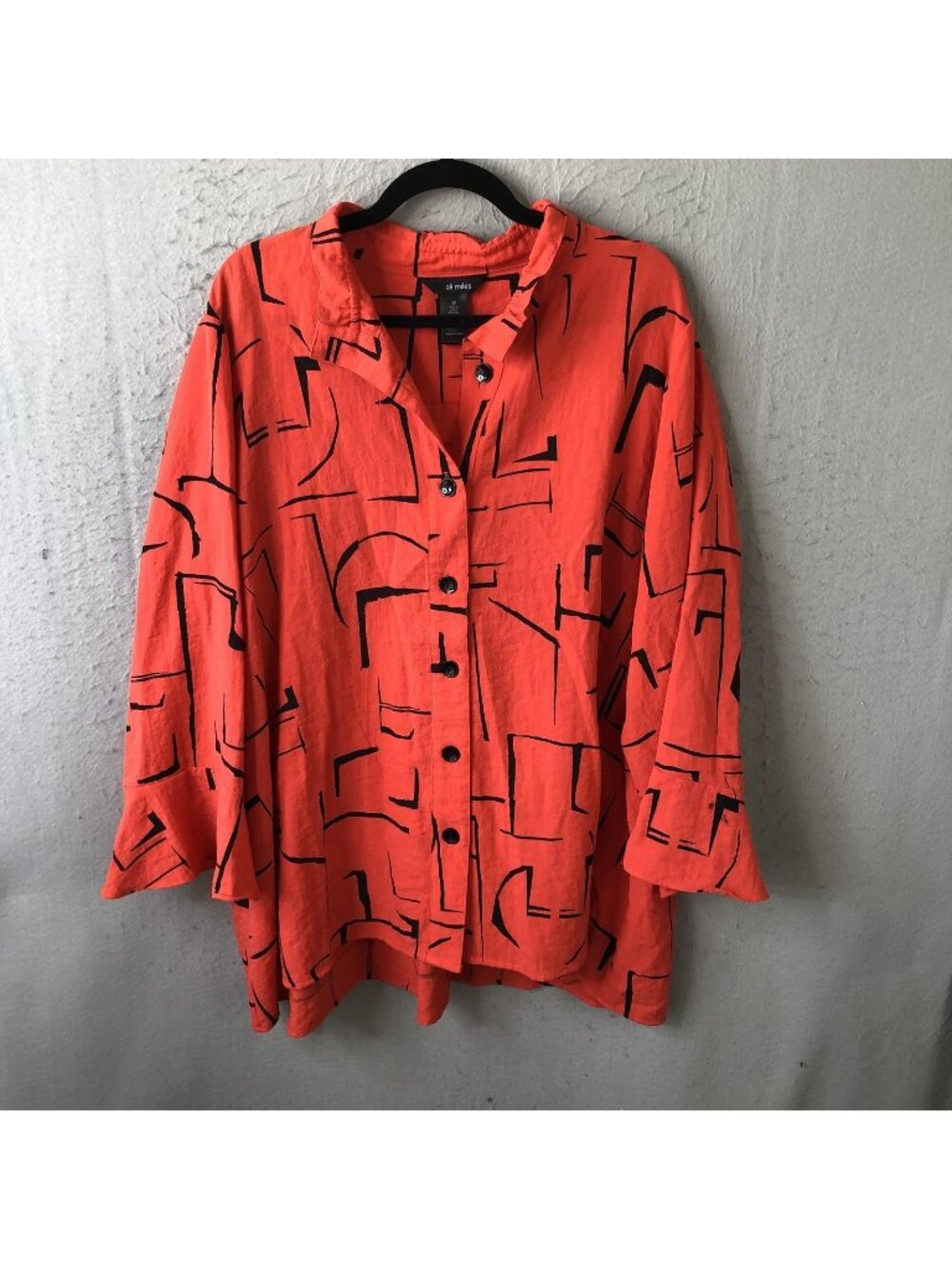 Ali Miles Tunic Top Womens 2X Plus Orange Geometric Button Front Zip Back Artsy